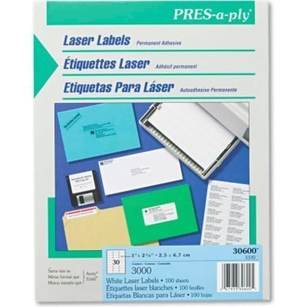 Avery Avery® Pres-A-Ply Laser Address Labels, 1 x 2-5/8, White, 3000/Box 30600